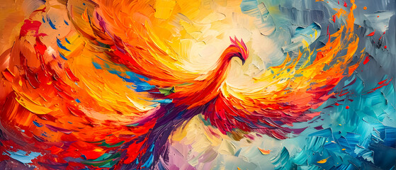 Wall Mural - An abstract painting phoenix colorful feather background, 4K Desktop wallpaper