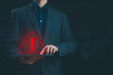 Wall Mural - system failure, cyber error symbol warning sign on a tablet. concept of risk website technology digi