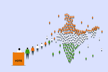 Conceptual illustration of people in the geographical shape of India to cast vote