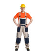 Construction worker isolated on transparent layered background.