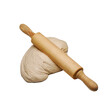 Bread dough and rolling pin isolated on transparent layered background.