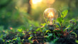 © Thitiphan - ecological fuel, energy concept Grassy Ground Illumination: A bright light bulb rests on lush green grass, radiating ideas and innovation