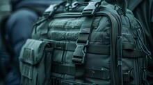 Tactical Hunting Bag, Close-up On Its Heavy-duty Fabric And Compartments, Ready For Any Challenge