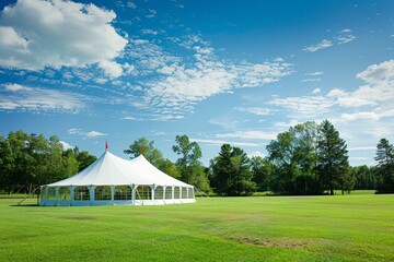 Wall Mural - A white tent in a field on a sunny day