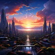 Illustration of a diverse array of backgrounds, from serene mountain landscapes at sunrise to the bustling streets of a futuristic cityscape