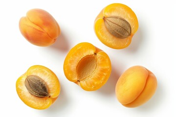 Wall Mural - Apricot sliced fruit isolated on white background top view