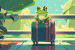 A cute frog traveling with a suitcase. Generative ai