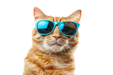 Wall Mural - Happy smile kitty Cat wearing sunglasses with summer season costume isolated on background, pets summer, lovely cat, holiday vacation.