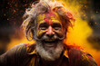 Generative Ai portraits of Holi people covered in colorful powder