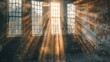 Sunbeams through the window of an old abandoned house.