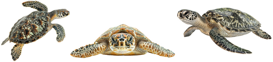 Wall Mural - Sea turtle collection isolated on a white backgroudn as transparent PNG