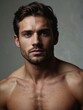 © Lewis_Royal - Jeune homme séduisant, torse nu, pour couverture de roman et affiche promotionnelle, tatouages et beaux yeux, barbes et regards charmeurs