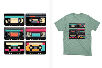 retro vhs tapes t shirt design template and artwork