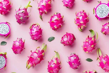 Poster - Dragonfruit arranged artistically on watercolor backdrop Aerial view Culinary idea