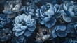 Intense Color Saturation: Detailed Blue Peony Painting on Dark Background