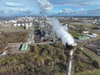 Aerial drone view on smoke stack at the petroleum and chemical industrial park of Moerdijk, The Netherlands.
