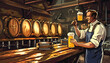 Clipart of a brewmaster tasting beer samples in a rustic brewery cellar ar7 4 v6 0 Generative AI