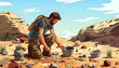 Clipart of a archaeologist carefully excavating ancient artifacts in a desert dig site ar7 4 v6 0 Generative AI