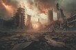 A post-apocalyptic wasteland filled with ruins. The sky is poisonous