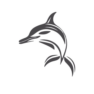 simple and minimalistic hawthorn dolphin logo, lineart style, black and white line art, white background, no shading