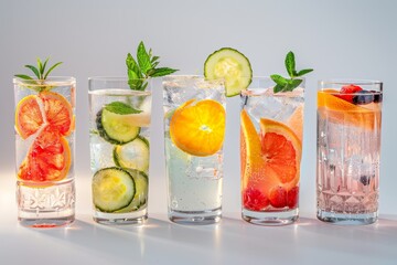 Wall Mural - Gin and tonic served in glasses with fruit garnish