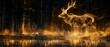 Artistic depiction of a deer in a rich woodland setting, crafted in shimmering gold lines on a sumptuous art background, symbolizing grace and nobility