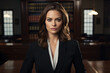 © Tetiana - Portrait of a serious woman lawyer with blurred modern law court room background generative AI
