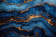 A stunning marble texture with deep blue and gold hues, showcasing intricate patterns of swirling clouds and majestic mountains. Created with Ai