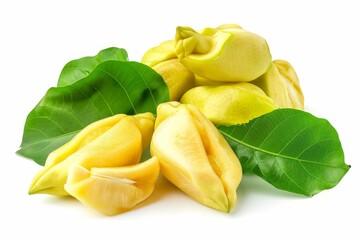 Wall Mural - Jackfruit with green leaves on white background