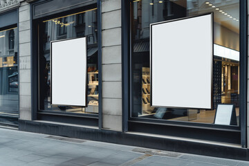 Blank billboard on a modern building facade for advertising, on an urban street background, concept of marketing. Generative AI