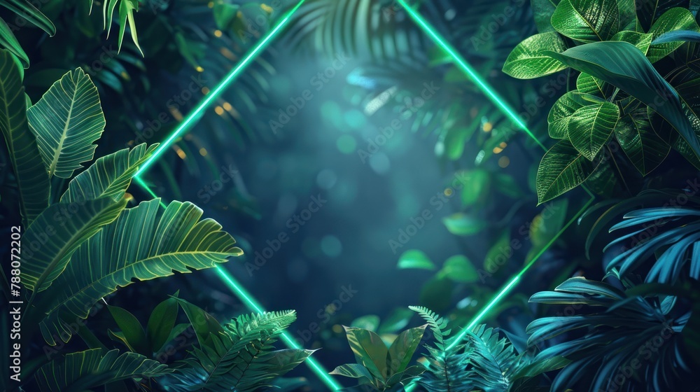 Tropical Plants Illuminated with Green and Blue Fluorescent Light. A ...