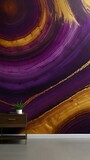 Fototapeta Desenie - Rich purple and gold artistic tree rings for wall art or wall paper backgrounds