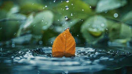 Poster - A drop of water falling off a leaf. Generative AI.