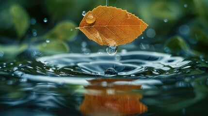 Poster - A drop of water falling off a leaf. Generative AI.