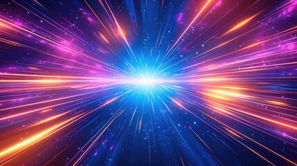 Leinwandbilder - Abstract background with neon light rays and colorful shapes, colorful color scheme, glowing effect, symmetrical composition, high contrast lighting, sharp edges. Generative AI.