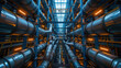 © tong2530 - An array of industrial pipes is seen inside a building.