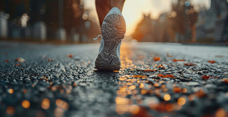 Poster - View of a detail of runners legs running. Generative AI.