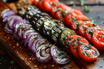 Wall Mural - A colorful plate of ratatouille, featuring a variety of grilled and baked vegetables.