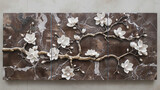 Fototapeta Młodzieżowe - Panel Wall Art, Emperador Dark Marble with Magnolia Blossom Designs