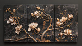 Fototapeta Młodzieżowe - Panel Wall Art, Emperador Dark Marble with Magnolia Blossom Designs