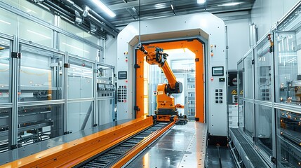 Aufkleber - Elevator factory robotic arm, industrial scene. Generative AI.