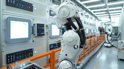 Aufkleber - Elevator factory robotic arm, industrial scene. Generative AI.