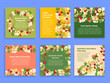Food program nutrition menu service social media post design template set vector illustration