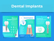 Dental implants infographic information paperback poster design template set vector illustration