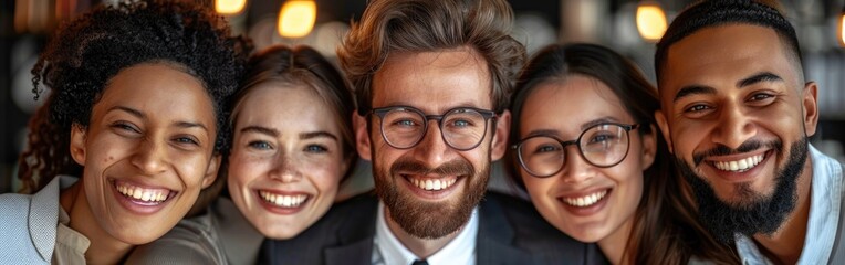 a happy and diverse group of young business professionals posing together for a team photo