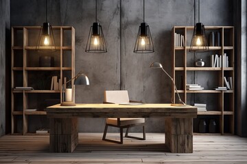 Statement Lighting: Modern Rustic Office Concepts with Focal Point Elegance