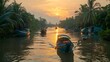 Sunset Serenity on the Mekong Delta. Concept Nature Photography, River Landscapes, Golden Hour Shots