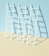 Paper ladders on a blue yellow pastel background. Creative layout, business, career growth concept
