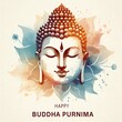 Minimalist Watercolor Illustration: Buddha Purnima with 'Happy Buddha Purnima' Text
