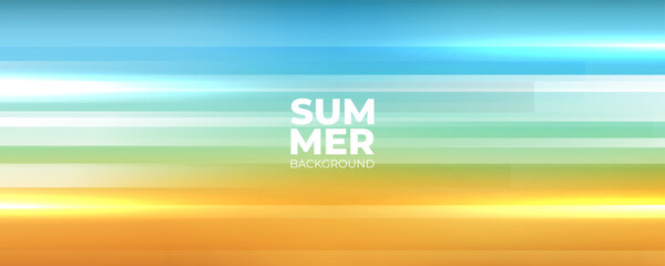 Poster - Summer Beach. Vibrant blurred color gradient background with horizontal dynamic lines for Summertime season creative graphic design. Vector illustration.
